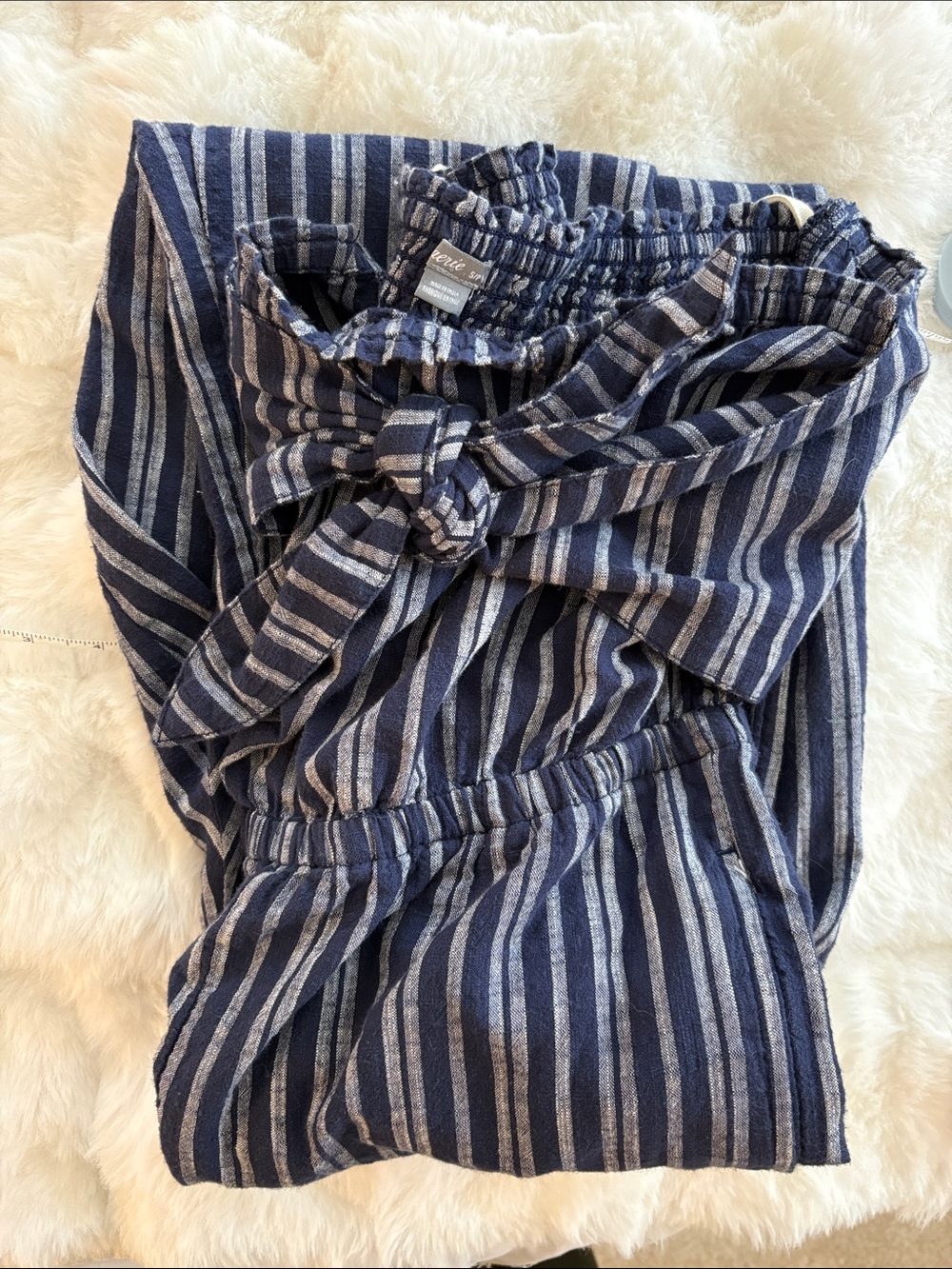 Aerie Navy and White Striped Strapless Jumpsuit with Cute Tie Bust - Picture 11 of 11